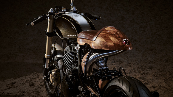 motorcycle wiring specialist in Cheltenham and Gloucestershire custom motorcycle with wooden and brown leather seat